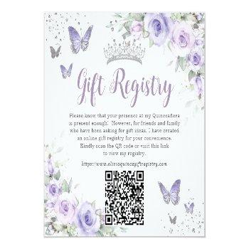 Purple Lavender Butterflies Quinceanera Qr Gift  Enclosure Card Front View