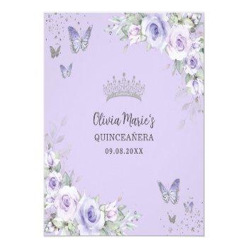 Purple Lavender Butterflies Quinceanera Qr Gift  Enclosure Card Front View