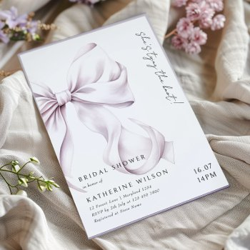purple lilac bow bridal shower invitation