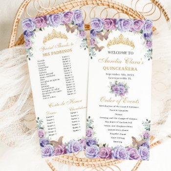 purple lilac floral quinceañera order of events program