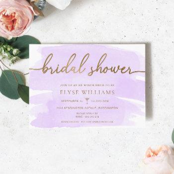 purple lilac watercolour gold bridal shower invitation