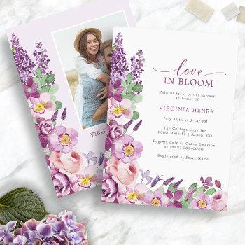 purple love in bloom bridal shower invitation