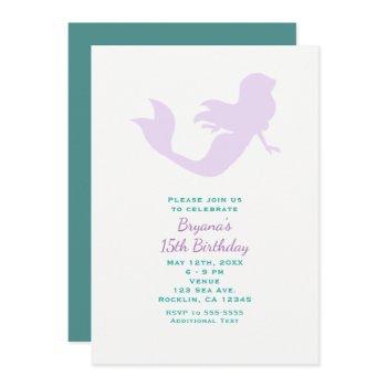 purple mermaid beach birthday party invitations
