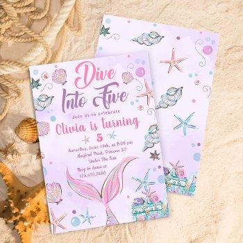 purple mermaid dive into five 5th birthday invitation