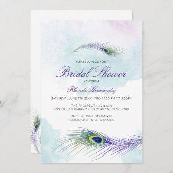 purple peacock bridal shower invitation
