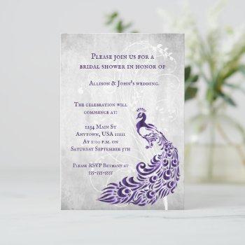 purple peacock leaf vine bridal shower invite