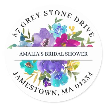 purple pink blue floral return address label