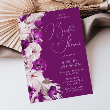 purple plum & blush floral bridal shower invitation
