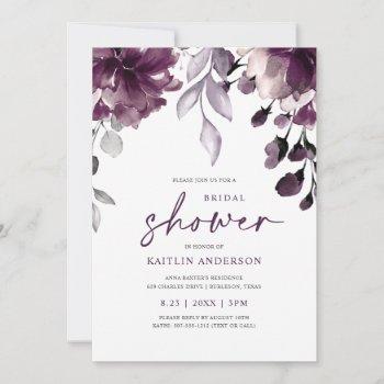 purple plum bridal shower floral greenery foliage invitation