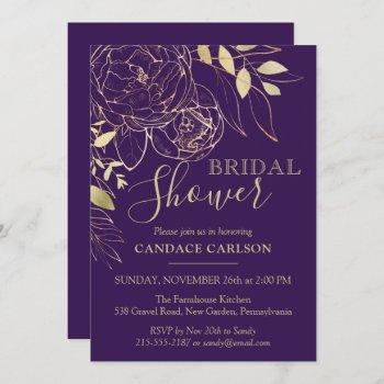 purple plum & gold modern floral bridal shower invitation
