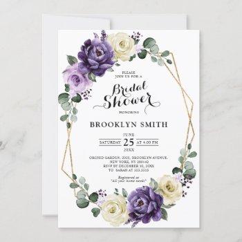 purple plum ivory gold  geometric bridal shower invitation