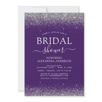 purple silver glitter girly bridal shower invitation
