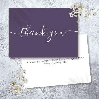 Purple Simple Modern Elegant Script Thank You Card Front View