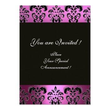 Purple Violet Black Damask Monogram ,white, Invitation Front View