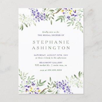 purple watercolor wisteria bridal shower invitation postcard