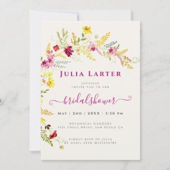 purple wild orchid flowers wreath bridal shower invitation