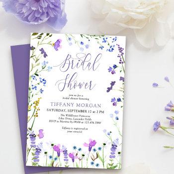 purple wildflower feminine bridal shower invitation