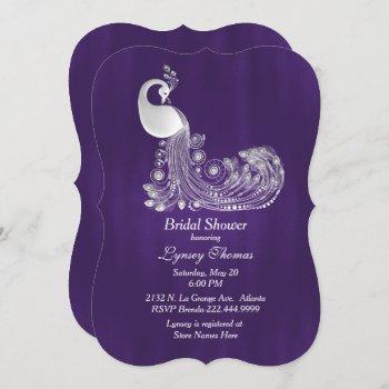 purple with white peacock bridal shower invitation