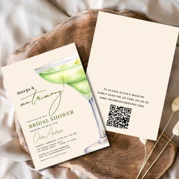 qr code margs and matrimony modern bridal shower  invitation