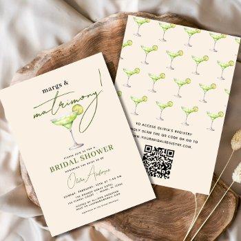 qr code margs and matrimony modern bridal shower  invitation