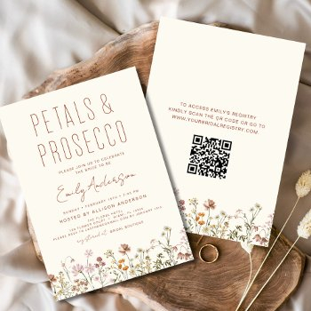 qr code petals & prosecco bridal shower wildflower invitation