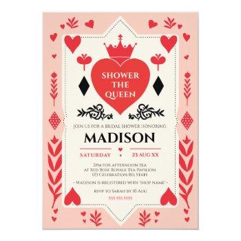 Queen Of Hearts Bridal Shower Wonderland Tea Party Invitation Front View