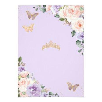 Quinceañera Purple Lilac Blush Floral Butterflies Invitation Front View