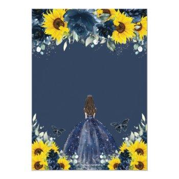 Quinceañera Sunflower Navy Blue Floral Princess Invitation Front View