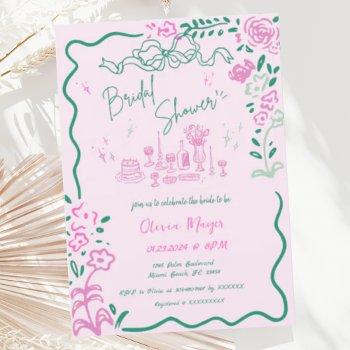 quirky hand drawn bow scribble wavy bridal shower invitation