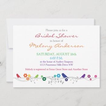 rainbow birds flowers bridal shower invitation