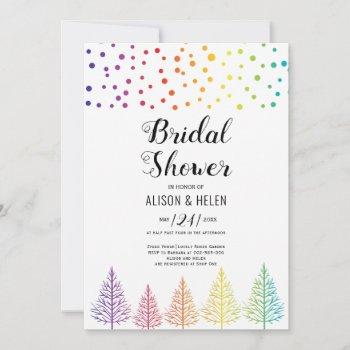 rainbow colors trees, dots lesbian bridal shower invitation