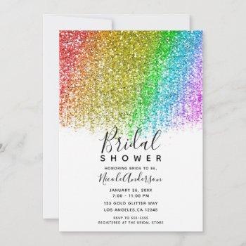 rainbow snowcone glitter sparkly bridal shower  invitation