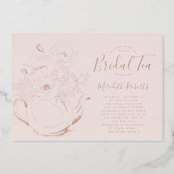 real rose gold floral teapot bridal shower tea foil invitation
