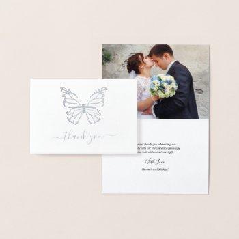 real silver foil butterfly photo wedding thank you foil card