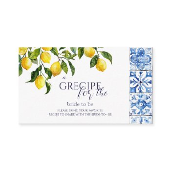 recipe lemon citrus blue tiles bridal shower enclosure card