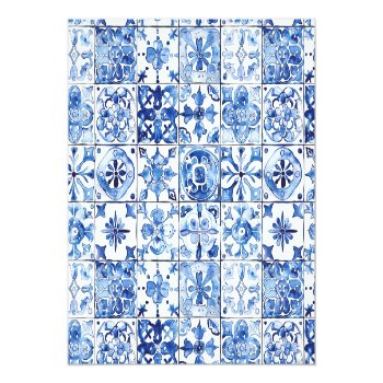 Recipe Lemon Citrus Blue Tiles Bridal Shower Enclosure Card Front View