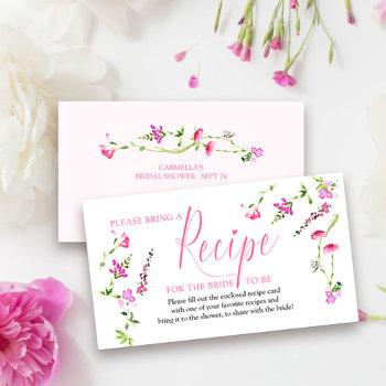 Recipe Request For Bride Pink Wildflower Enclosure Card Front View