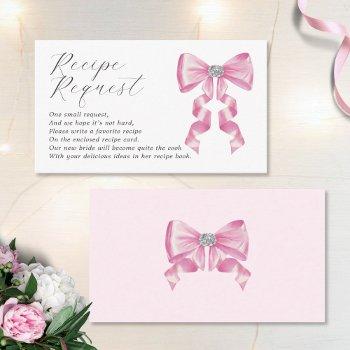 recipe request pink bow glam bridal shower enclosure card