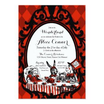 Red Alice In Wonderland Shower Invitations Front View