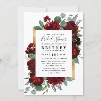 red and gold floral rustic elegant bridal shower invitation