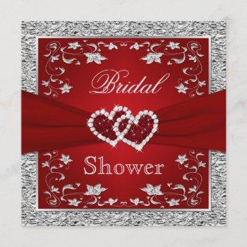 red and silver floral, hearts bridal shower invitation