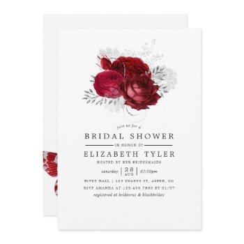 red and silver vintage floral bridal shower invitation