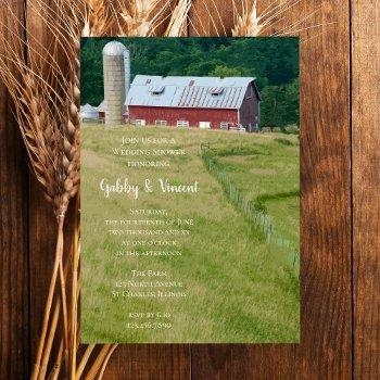 red barn and silo farm wedding shower invitation