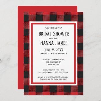 red black buffalo plaid bridal shower  invitation