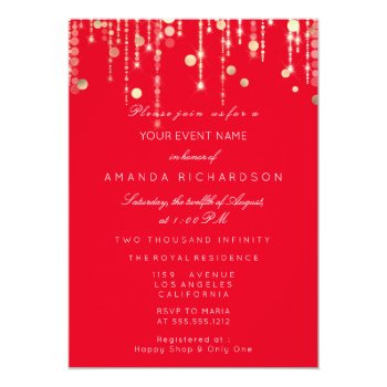 Red Black Gold Drips Birthday Bridal Wedding Invitation Front View