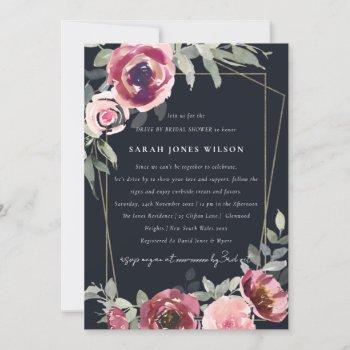 red blush rose black drive by bridal shower invite