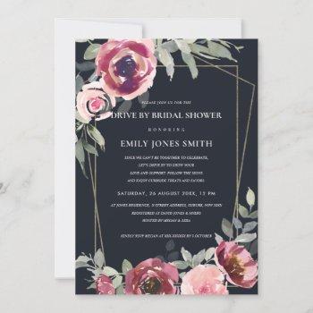 red blush rose black drive by bridal shower invite