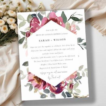 red blush rose floral drive by couples shower postcard