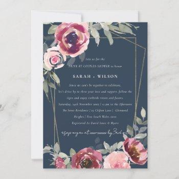 red blush rose navy drive by couples shower invite