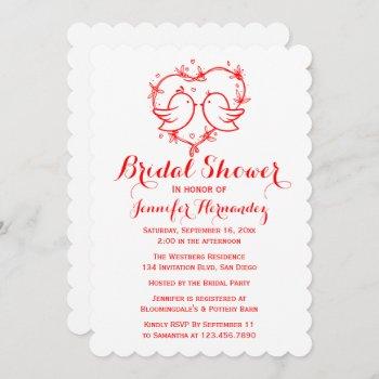 red bridal shower lovebirds & heart wedding party invitation